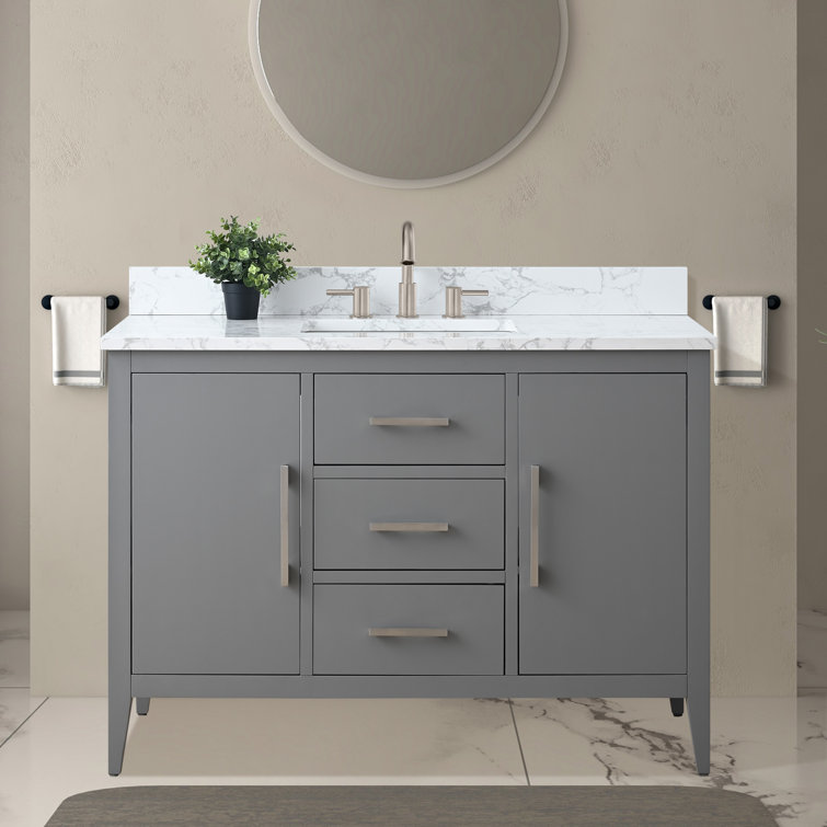 48" Cashmere Gray Single Bathroom Vanity with Engineered Marble Top