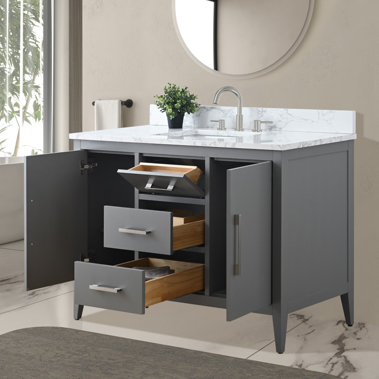 48" Cashmere Gray Single Bathroom Vanity with Engineered Marble Top