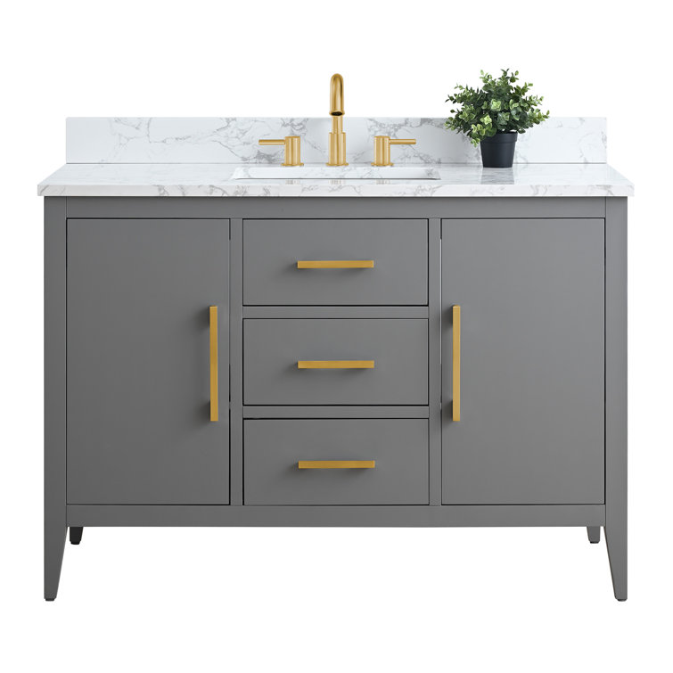 48" Cashmere Gray Single Bathroom Vanity with Engineered Marble Top