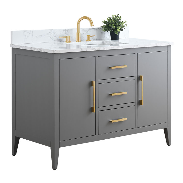 48" Cashmere Gray Single Bathroom Vanity with Engineered Marble Top