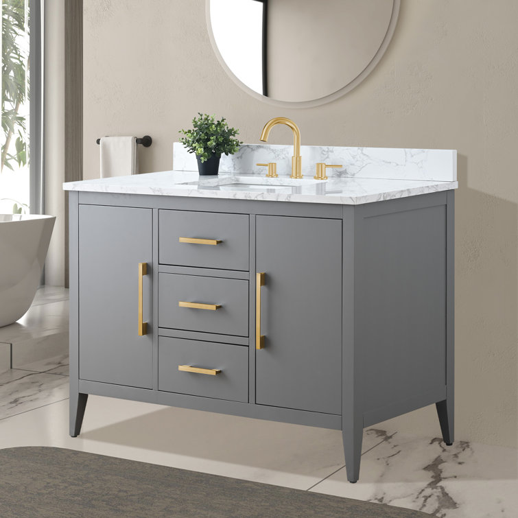 48" Cashmere Gray Single Bathroom Vanity with Engineered Marble Top