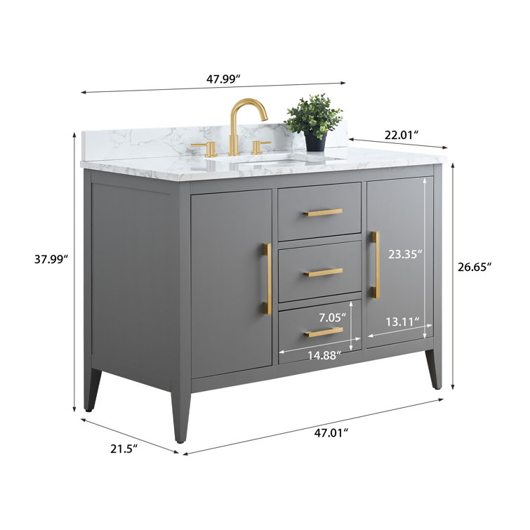 48" Cashmere Gray Single Bathroom Vanity with Engineered Marble Top