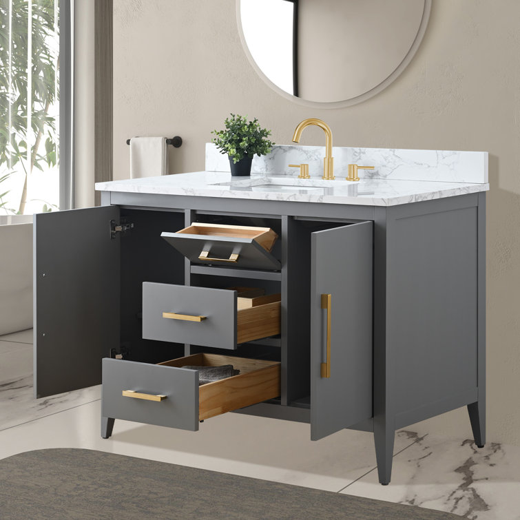 48" Cashmere Gray Single Bathroom Vanity with Engineered Marble Top