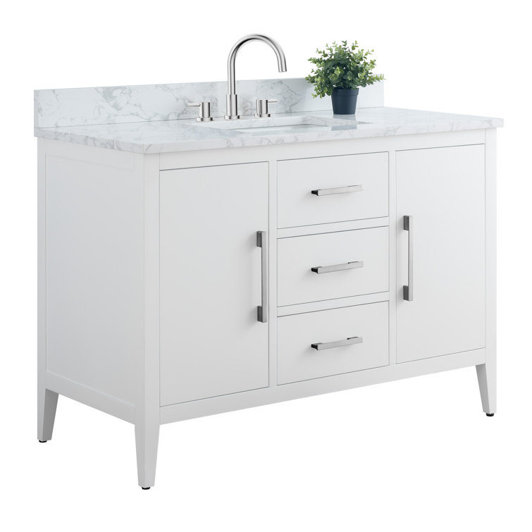 48'' White Single Bathroom Vanity with Engineered Marble Top