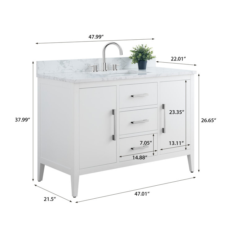 48'' White Single Bathroom Vanity with Engineered Marble Top