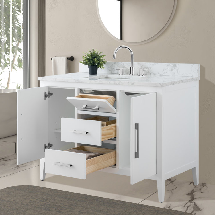 48'' White Single Bathroom Vanity with Engineered Marble Top