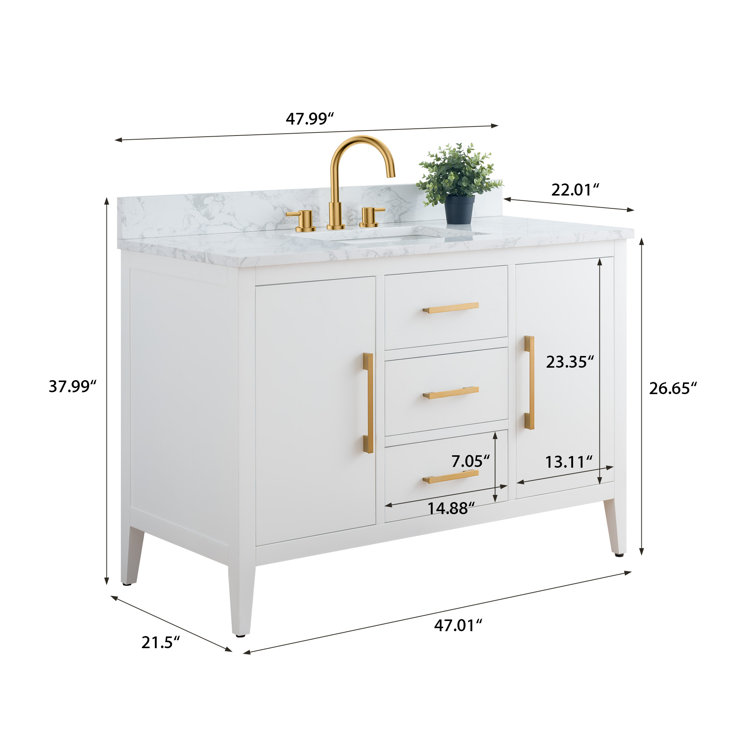 White 48'' Single Bathroom Vanity with Engineered Marble Top