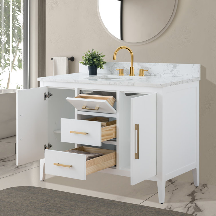 White 48'' Single Bathroom Vanity with Engineered Marble Top