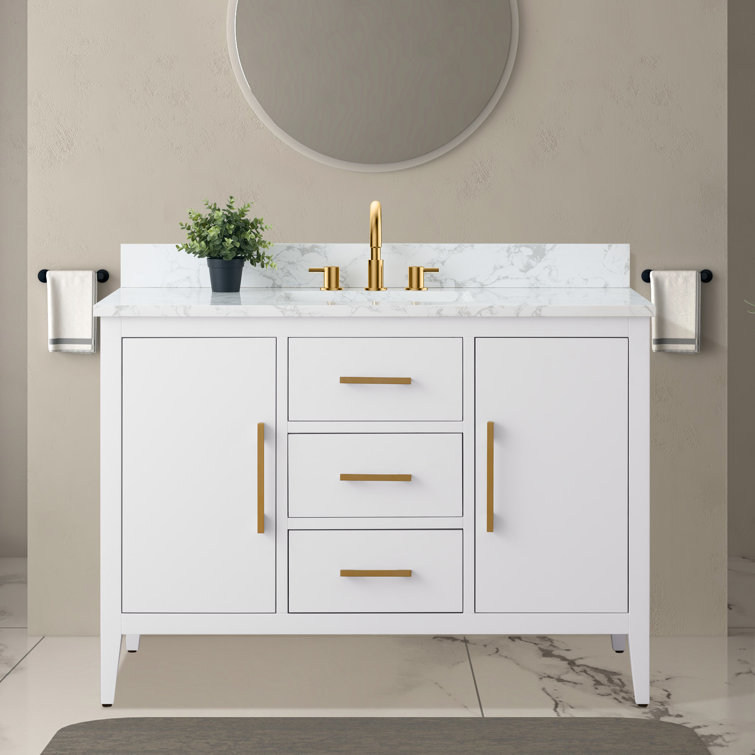 White 48'' Single Bathroom Vanity with Engineered Marble Top