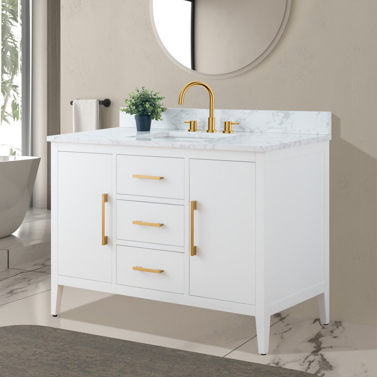 White 48'' Single Bathroom Vanity with Engineered Marble Top