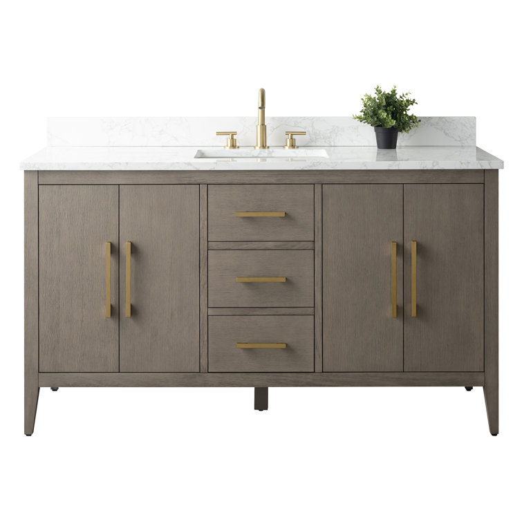 60'' Gray Single Bathroom Vanity with Marble Top