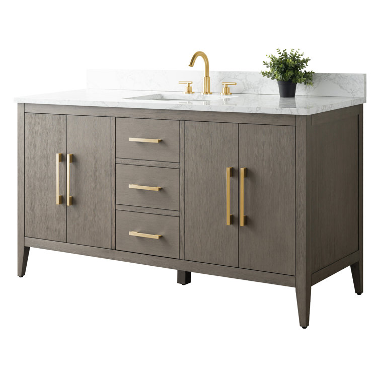 60'' Gray Single Bathroom Vanity with Marble Top