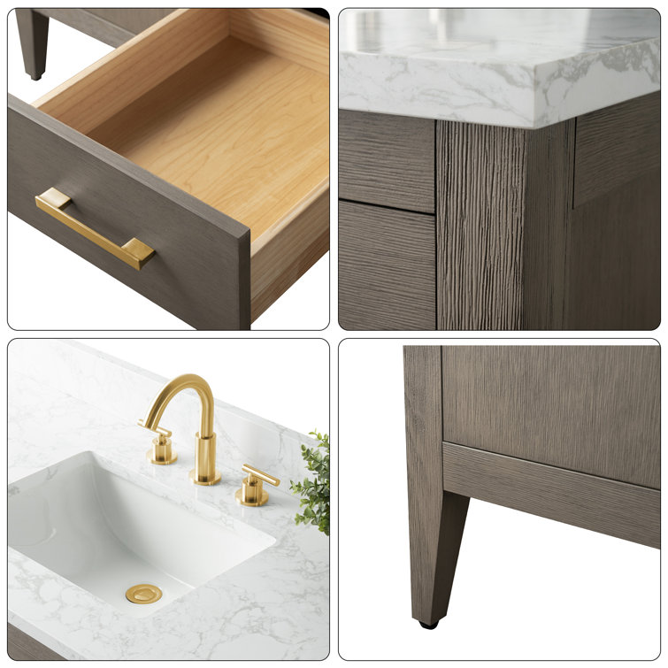 72'' Driftwood Gray Double Bathroom Vanity with Marble Top