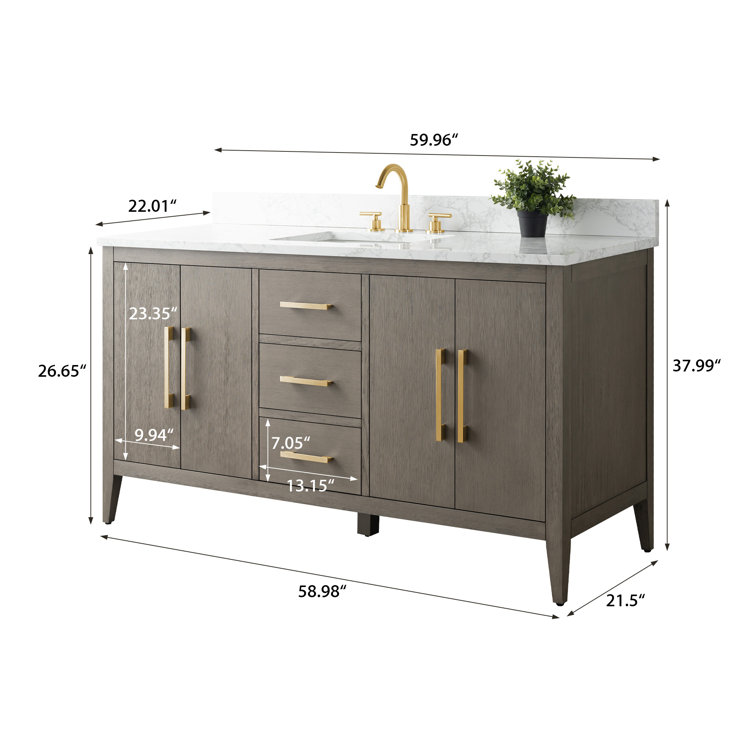 60'' Gray Single Bathroom Vanity with Marble Top