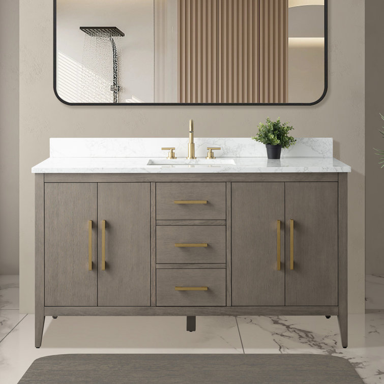 60'' Gray Single Bathroom Vanity with Marble Top