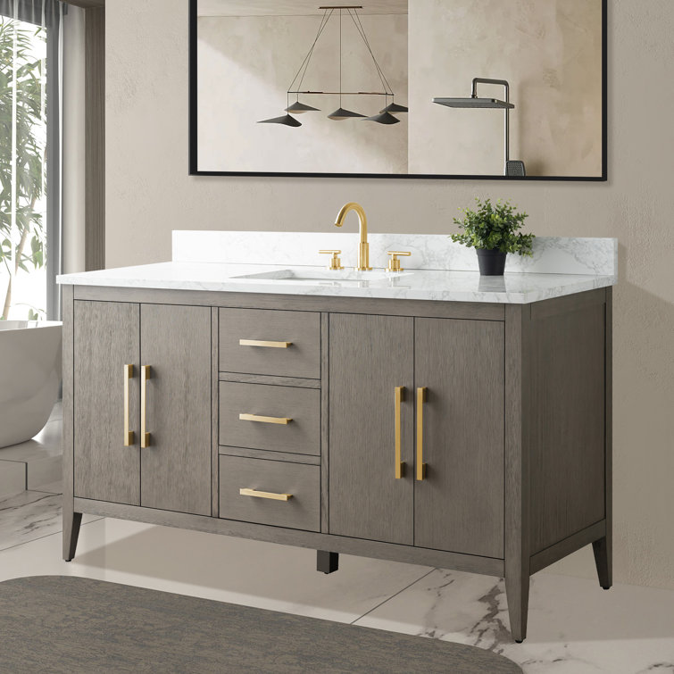 60'' Gray Single Bathroom Vanity with Marble Top