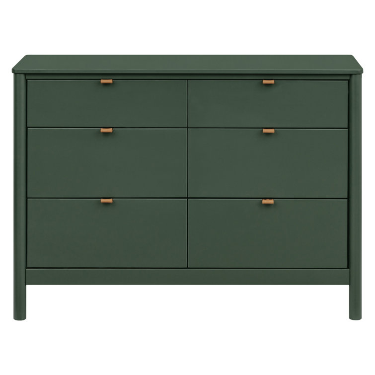 Forest Green 6-Drawer Dresser with Vegan Leather Pulls