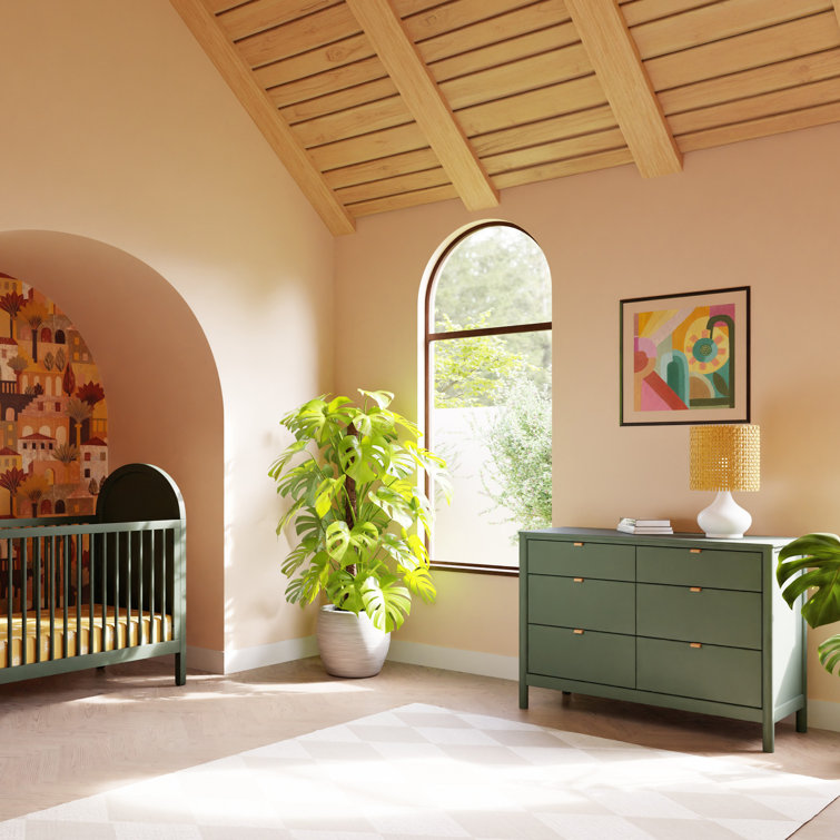 Forest Green 6-Drawer Dresser with Vegan Leather Pulls