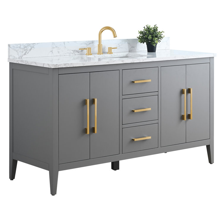 60'' Cashmere Gray Single Bathroom Vanity with Golden Hardware