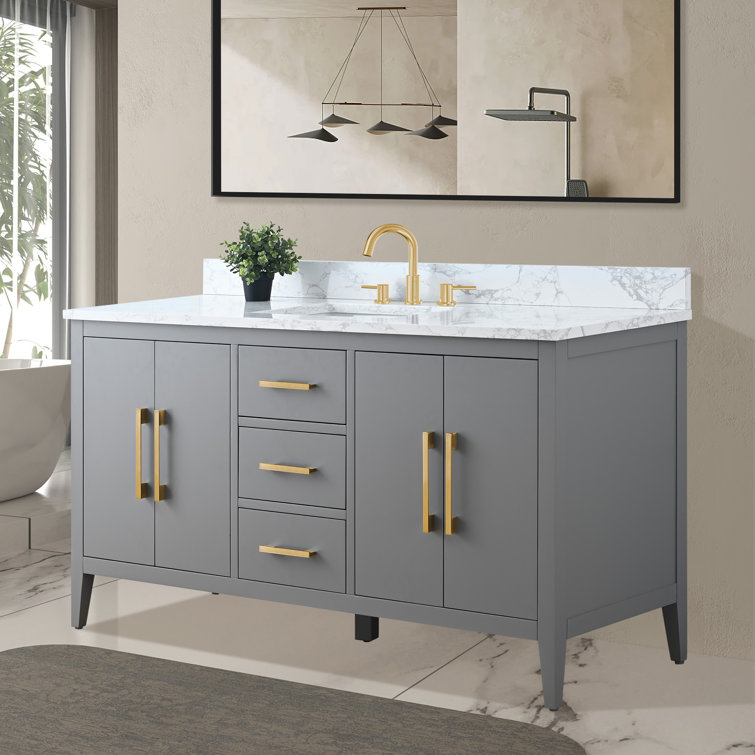 60'' Cashmere Gray Single Bathroom Vanity with Golden Hardware