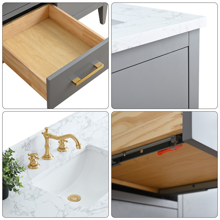72'' Cashmere Gray Double Bathroom Vanity with Engineered Marble Top