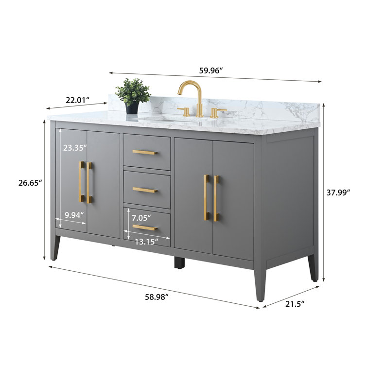 60'' Cashmere Gray Single Bathroom Vanity with Golden Hardware