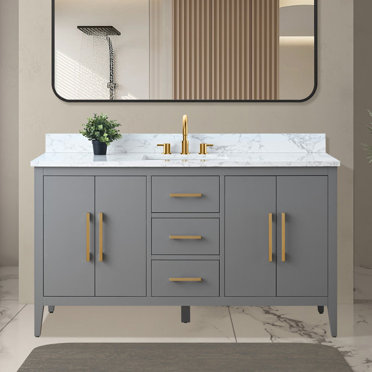 60'' Cashmere Gray Single Bathroom Vanity with Golden Hardware