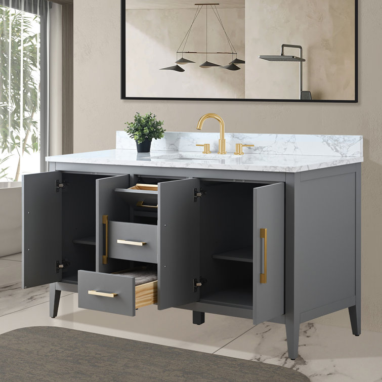60'' Cashmere Gray Single Bathroom Vanity with Golden Hardware