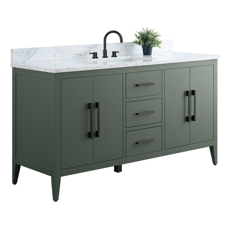 60'' Vintage Green MDF Single Sink Bathroom Vanity with White Marble Top
