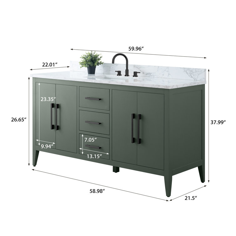 60'' Vintage Green MDF Single Sink Bathroom Vanity with White Marble Top