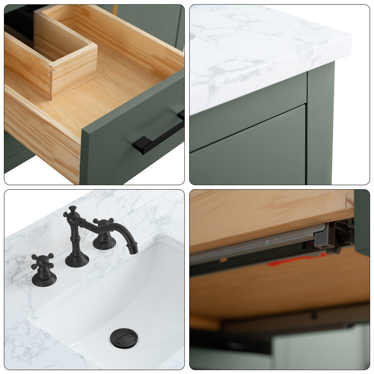 60'' Vintage Green MDF Single Sink Bathroom Vanity with White Marble Top