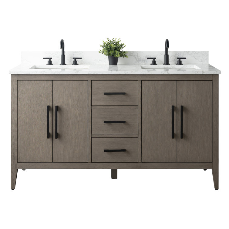 Driftwood Gray 60" Double Sink Bathroom Vanity with Marble Countertop