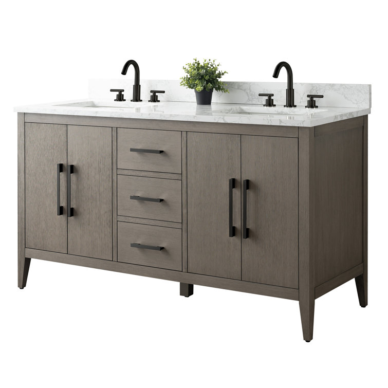 Driftwood Gray 60" Double Sink Bathroom Vanity with Marble Countertop