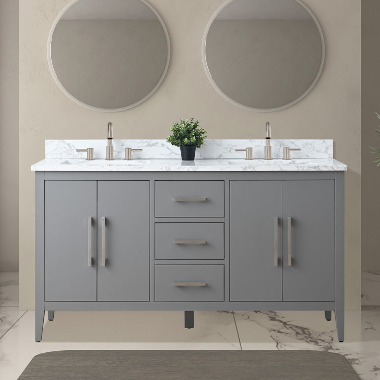 Cashmere Gray 60" Double Sink Bathroom Vanity with Marble Top