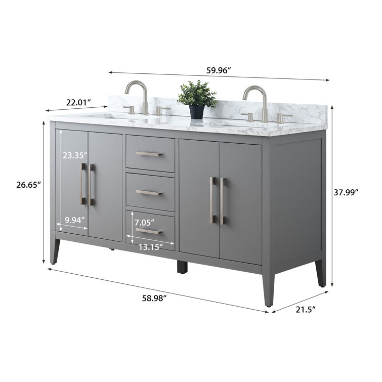 Cashmere Gray 60" Double Sink Bathroom Vanity with Marble Top