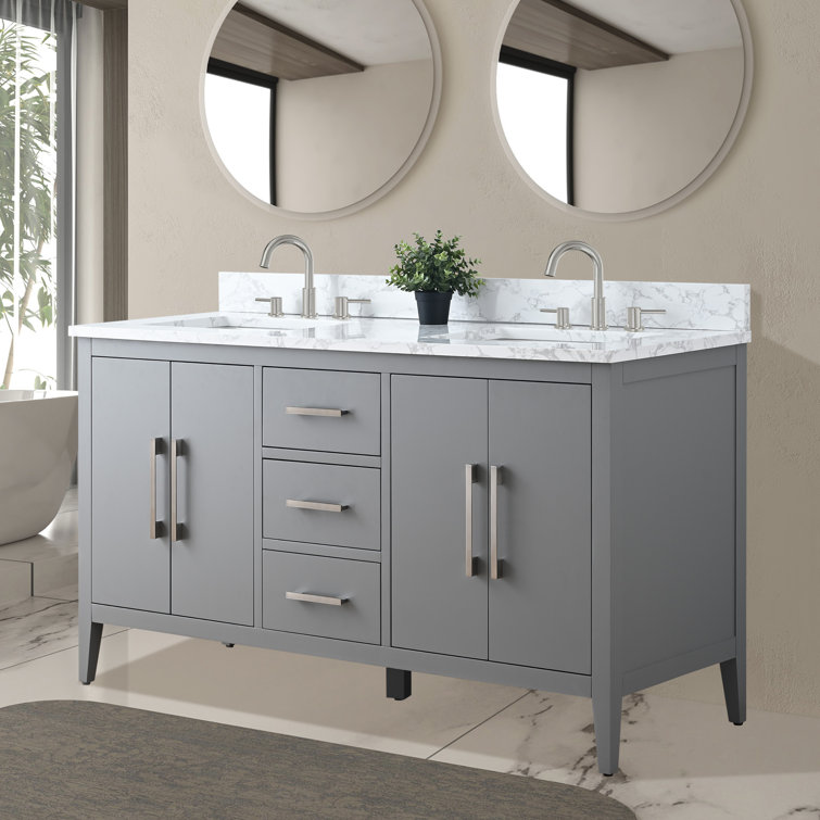 Cashmere Gray 60" Double Sink Bathroom Vanity with Marble Top