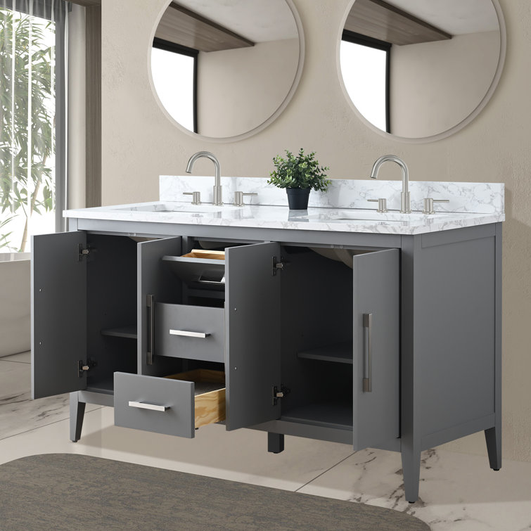 Cashmere Gray 60" Double Sink Bathroom Vanity with Marble Top