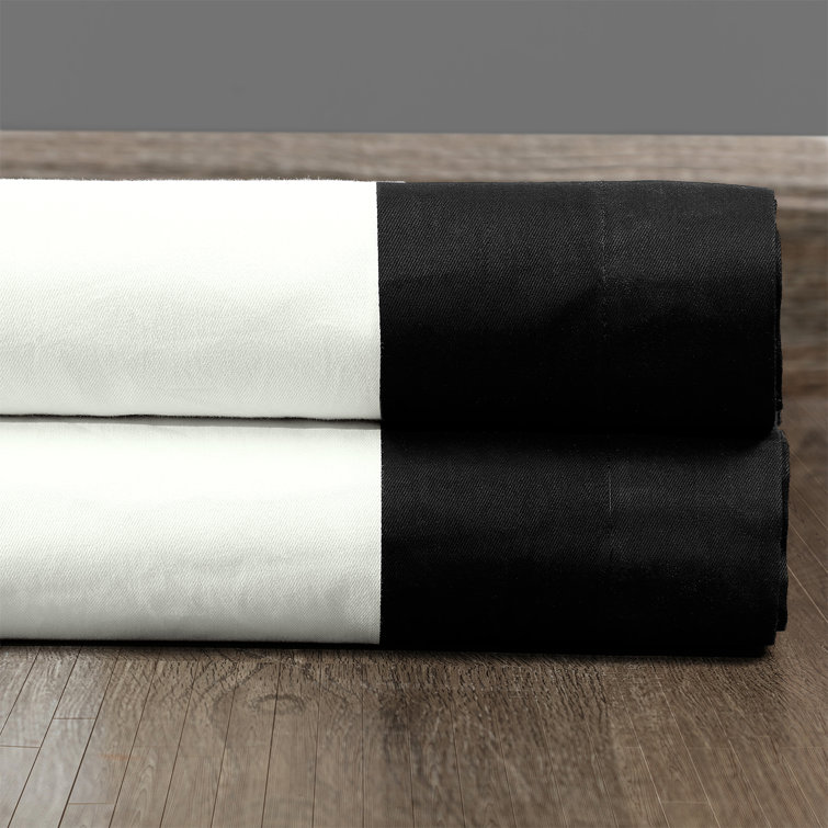 Warm Off-White and Black Cotton Light-Filtering Curtains