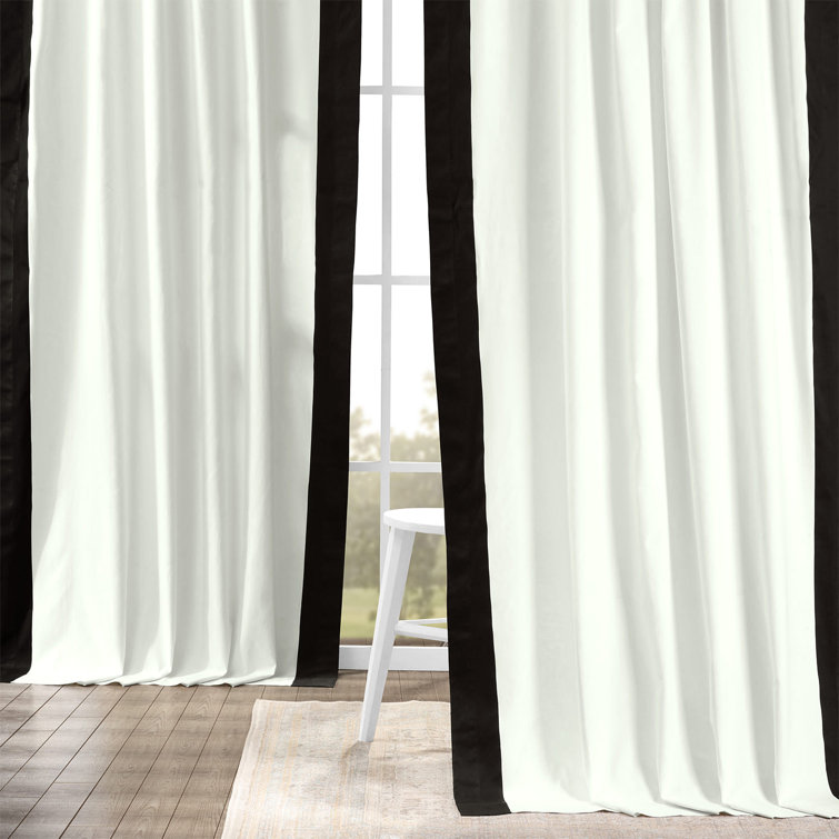 Warm Off-White and Black Cotton Light-Filtering Curtains