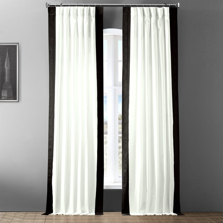 Warm Off-White and Black Cotton Light-Filtering Curtains