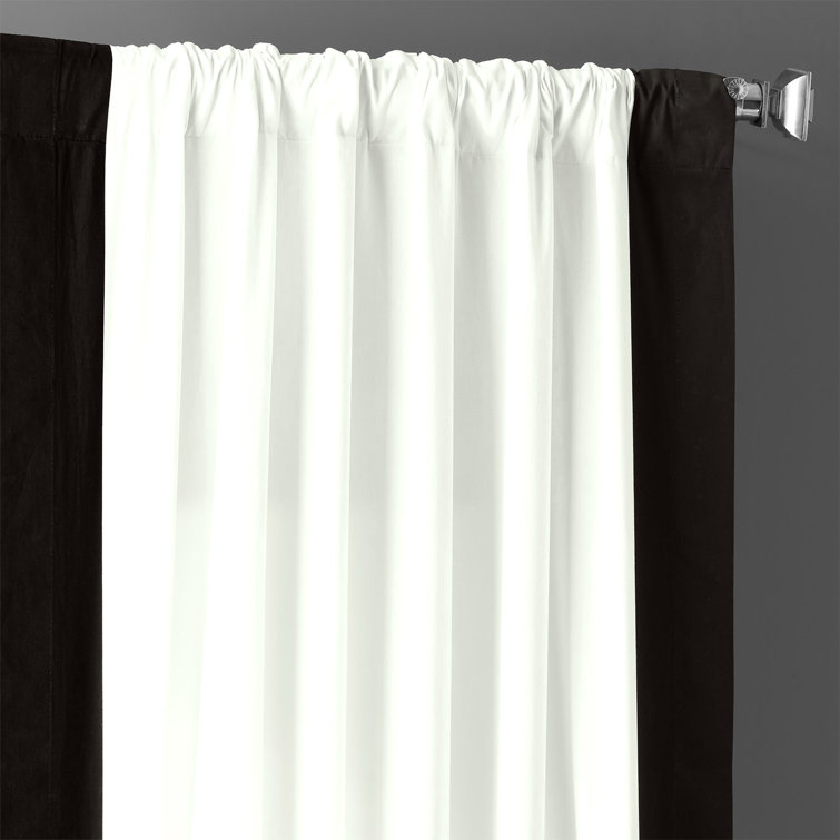 Warm Off-White and Black Cotton Light-Filtering Curtains