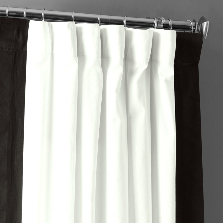 Warm Off-White and Black Cotton Light-Filtering Curtains