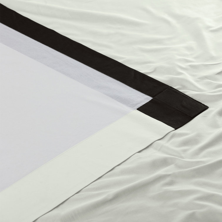 Warm Off-White and Black Cotton Light-Filtering Curtains