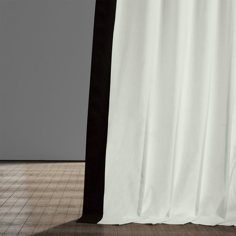 Warm Off-White and Black Cotton Light-Filtering Curtains