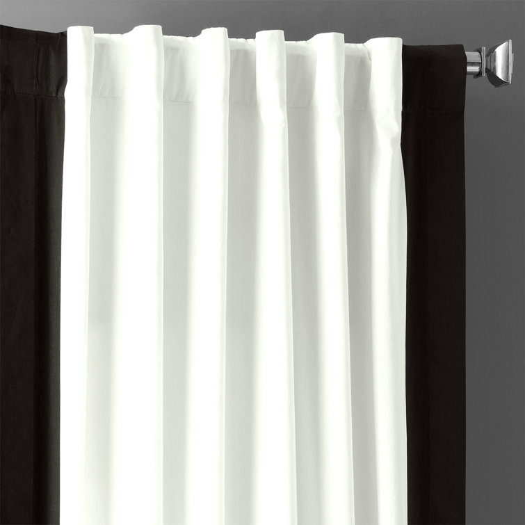 Warm Off-White and Black Cotton Light-Filtering Curtains