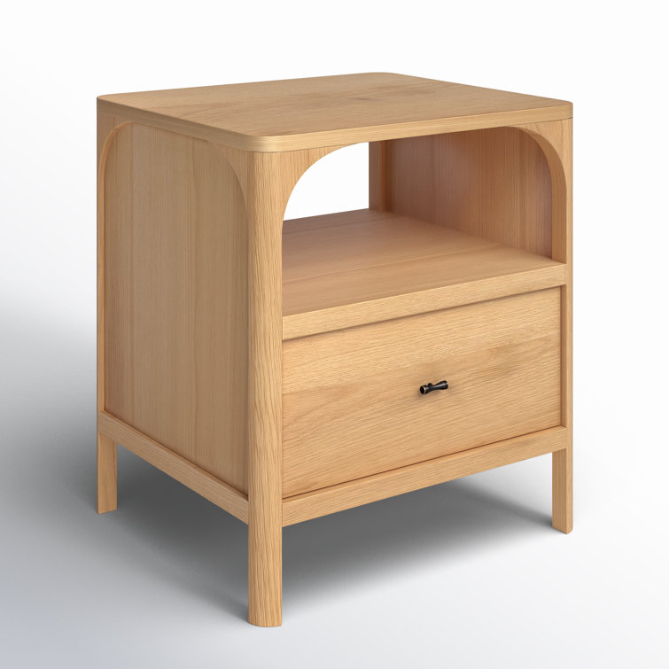 Natural Oak 1-Drawer Nightstand with Antique Bronze Handle
