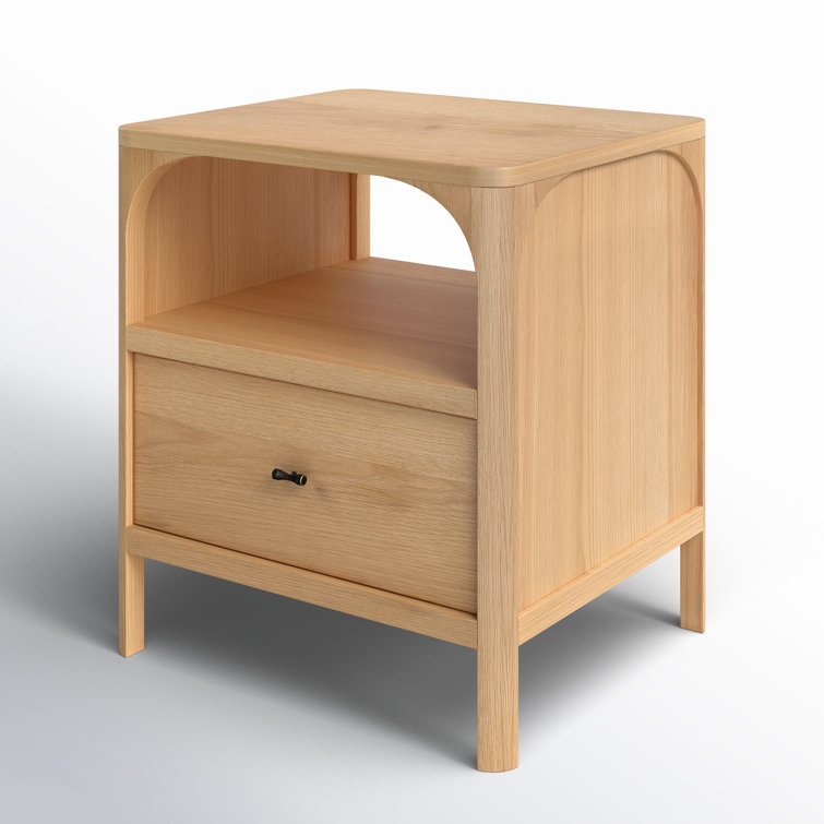 Natural Oak 1-Drawer Nightstand with Antique Bronze Handle
