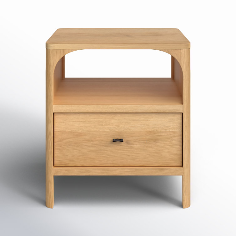 Natural Oak 1-Drawer Nightstand with Antique Bronze Handle