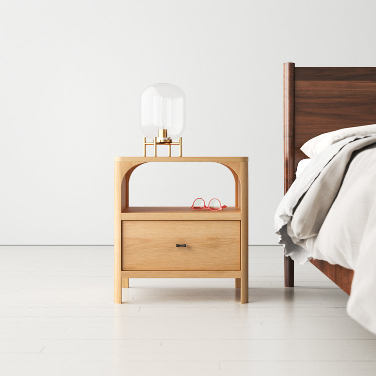Natural Oak 1-Drawer Nightstand with Antique Bronze Handle
