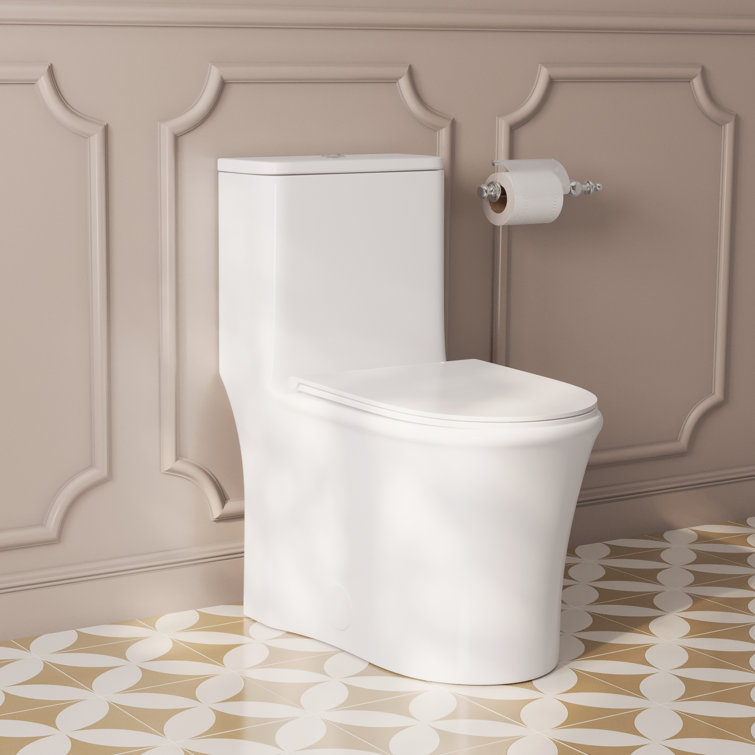 White Ceramic Elongated Dual Flush One-Piece Toilet
